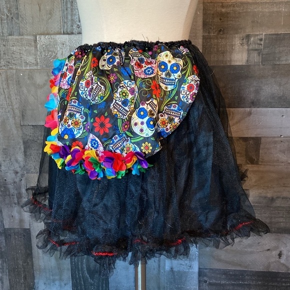 Dia De Los Muertos tulle skirt medium large sugar skull floral fiesta Halloween - Picture 7 of 13